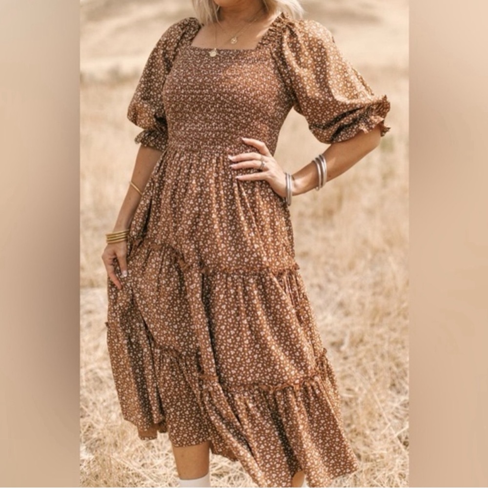 IVY CITY CO Smock Dress size Small Brown Floral